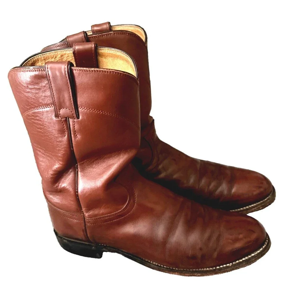 Vintage Justin Roper Western Cowboy Boots Leather Brown Men's 9.5 D